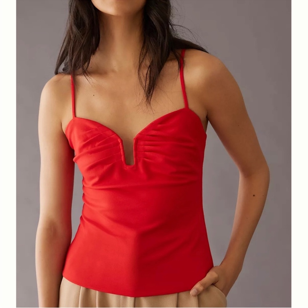 Red V-Notch Spaghetti Strap Women's Top